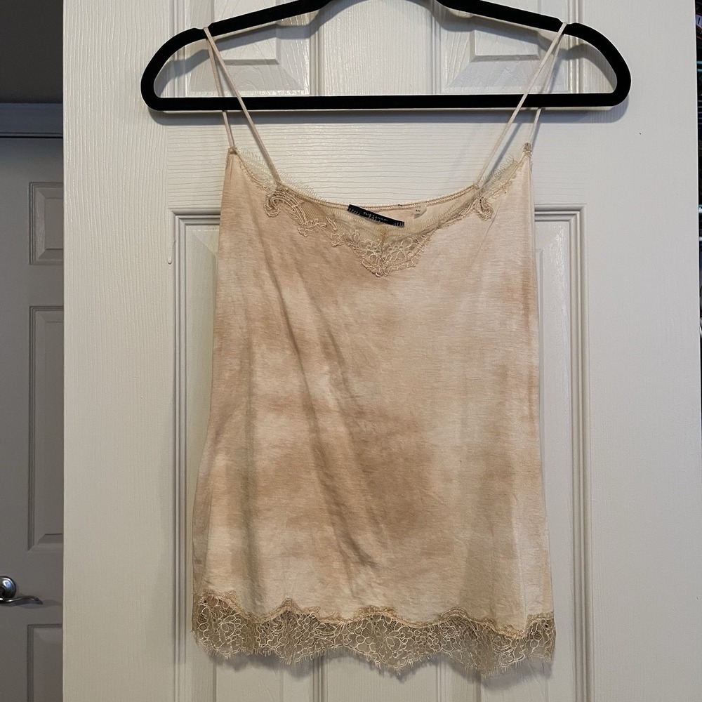 Elie Tahari Cami Top Y2K Women's S Tank Lace Trim Sexy Romantic Nude Babydoll